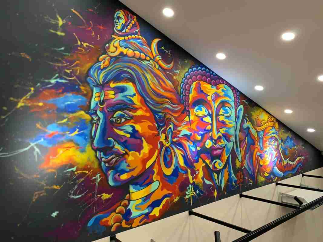 wall art painting of Lord shiva, Buddha and Ganesha
